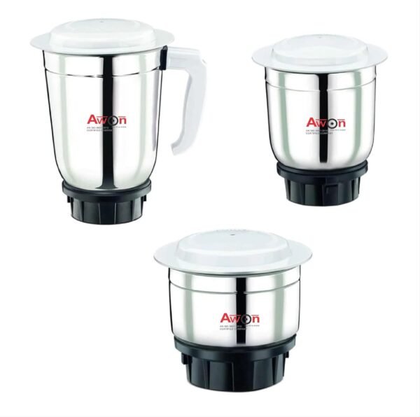 Awon Mixer Grinder Jar, Compatible with Bajaj Mixers, Stainless Steel Blades, Silver (350ml+650ml+1200ml)