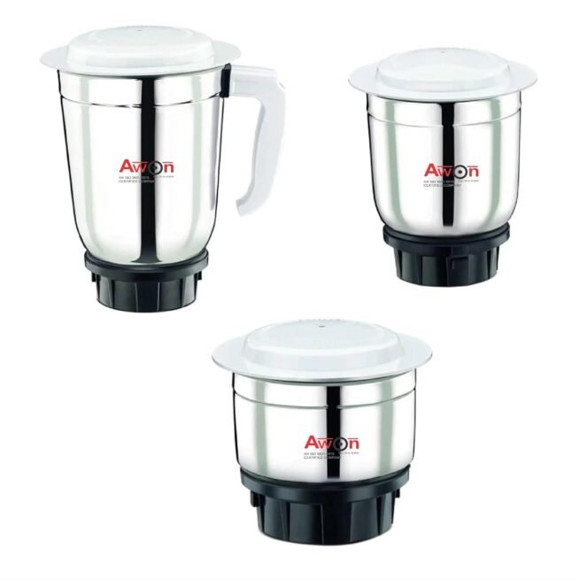 Awon Mixer Grinder Jar, Compatible with Bajaj Mixers, Stainless Steel Blades, Silver (350ml+650ml+1200ml)